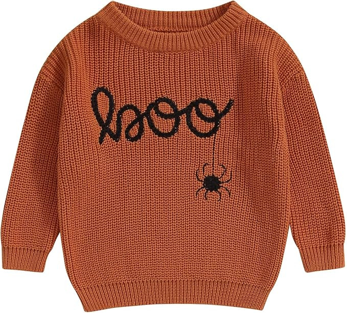 Lesimsam Toddler Baby Boy Girl Halloween Outfit Pumpkin/Ghost Knit Sweater Oversized Crewneck Kni... | Amazon (US)