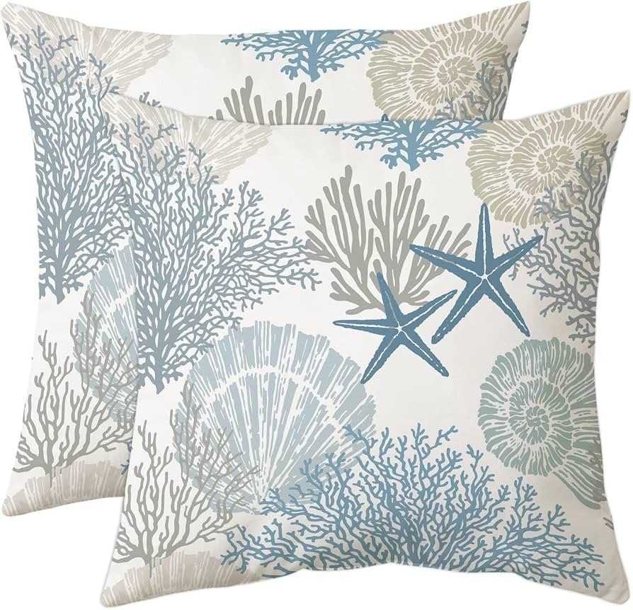 Tritard Coastal Pillow Covers Set of 2, 18x18, Blue | Amazon (US)