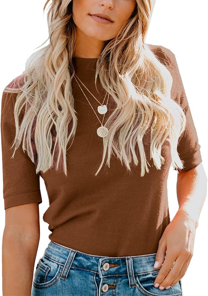 LIYOHON Womens Tops Dressy Casual Mock Turtleneck Business Short Sleeve T Shirts Going Out Tops 2... | Amazon (US)