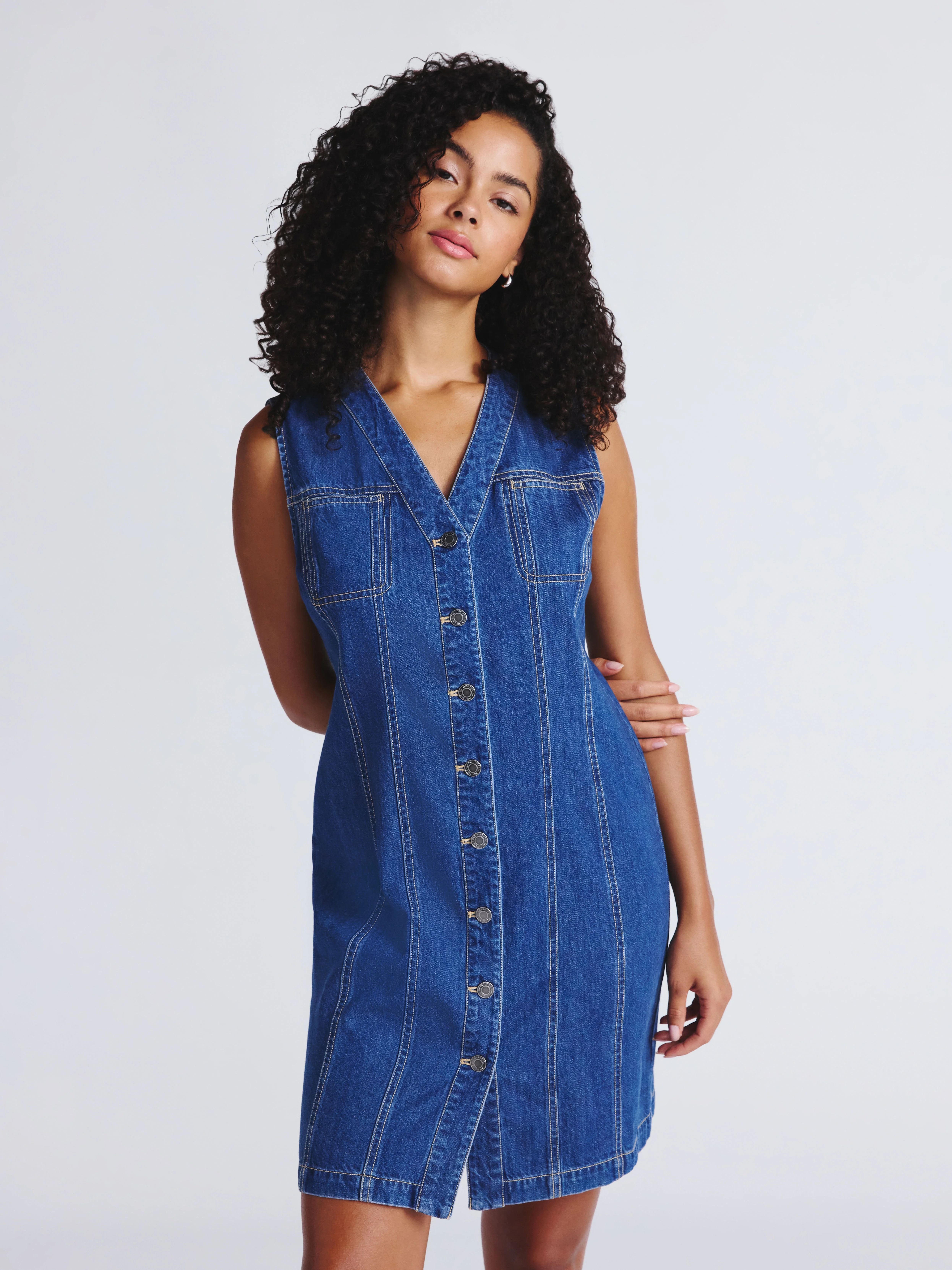Time and Tru Women's Denim Button Front Mini Dress, Sizes XS-XXXL | Walmart (US)