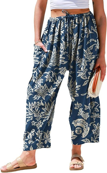 TARSE Womens Linen Wide Leg Pants Casual Loose Palazzo Harem Pants | Amazon (US)