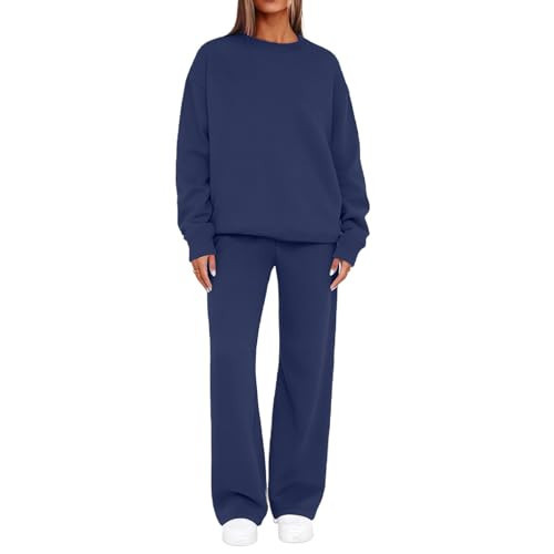 Sweat Set For Women,Sweatsuits Women 2 Piece Outfit 2026 Fall Winter Fashion Comfy Casual Navy Blue Crewneck Track Suits Matching Lounge Sweatpants Workout Jogging Travel Sets,L | Amazon (US)