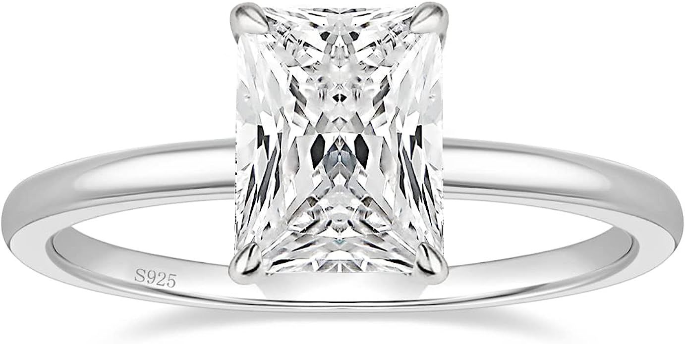 EAMTI 3CT 925 Sterling Silver Engagement Rings Radiant Cut Solitaire Cubic Zirconia CZ Wedding Pr... | Amazon (US)