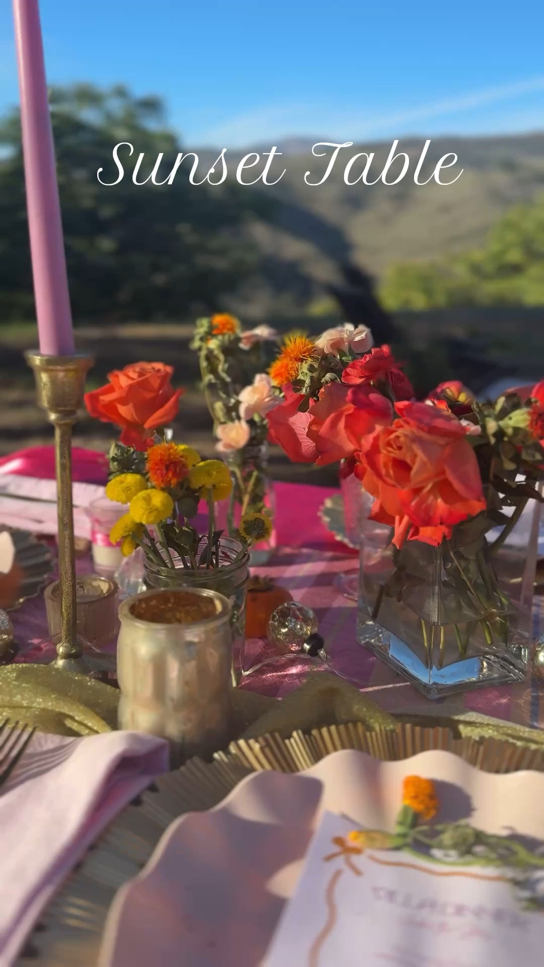 ✨ Sunset table dreams ☀️💗 I created this vibrant yet romantic table for my daughter’s Sweet 16 using shades of hot pink, gold & orange for that perfect sunset glow.

I used a metal clamp-on rod to hang string lights and sheer pink organza ribbon with votive candles & flowers tied along—such a fun DIY detail!

All the details 👉 gold chargers, pink ruffle plates, gold flatware, mercury glass votives, pink heart goblets, linens + tablecloth are linked from Amazon for easy hosting magic.

Hosting tip 🌸 Swap the pink tablecloth for a rich brown or green (linked here) for a cozy Thanksgiving, Friendsgiving or holiday table look 🍂🎄

#tablescapeideas #holidaytabledecor #thanksgivingtable #holidayhosting #pinktablescape #sunsettable #eventdecor #amazonfinds #sweet16party #holidayinspo #coastalboho #ojailife #momlifestyled #amazonhome #tabledecorideas #hostessstyle #partyplanner #LTKhost
#LTKParties #LTKStyleTip

#LTKFindsUnder50