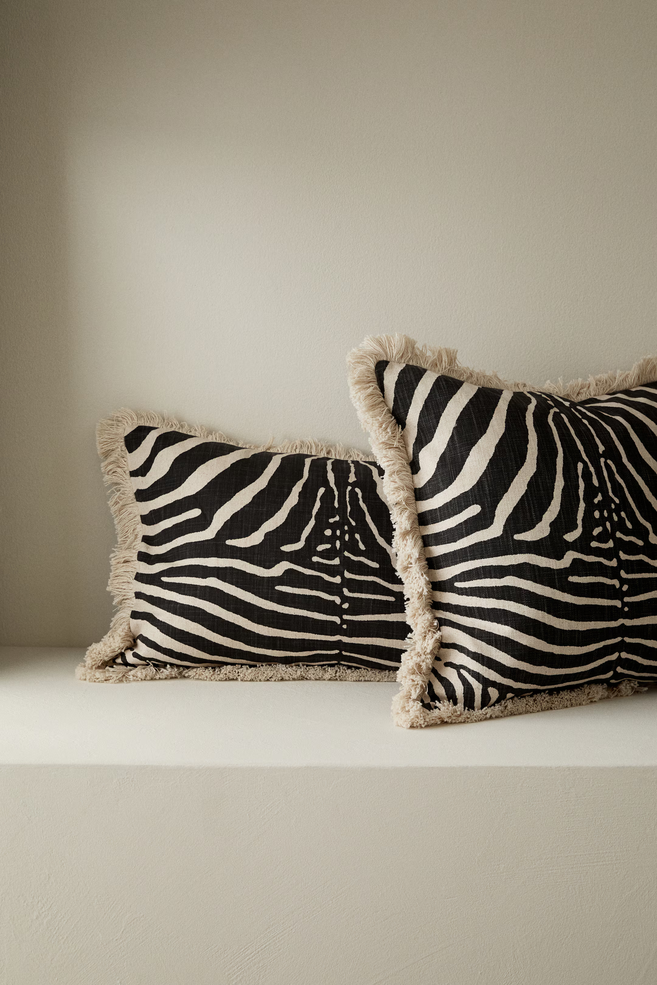 Cushion Cover with Fringe - Light beige/zebra print - Home All | H&M US | H&M (US + CA)