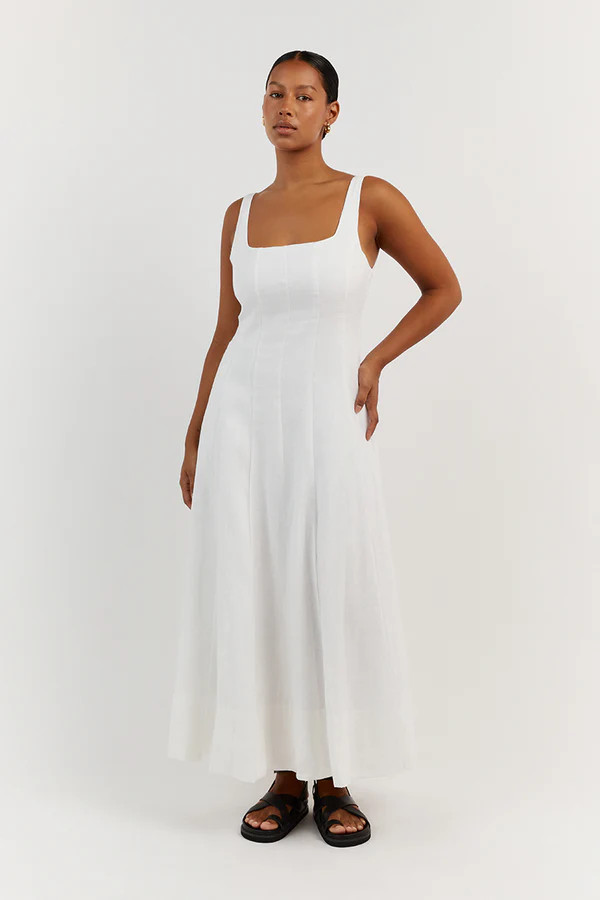 MILAHN WHITE LINEN MIDI DRESS | DISSH