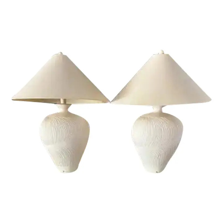 Pair of Vintage Plaster Casual Lamps of California Incised Urn Table Lamps Incised | Chairish