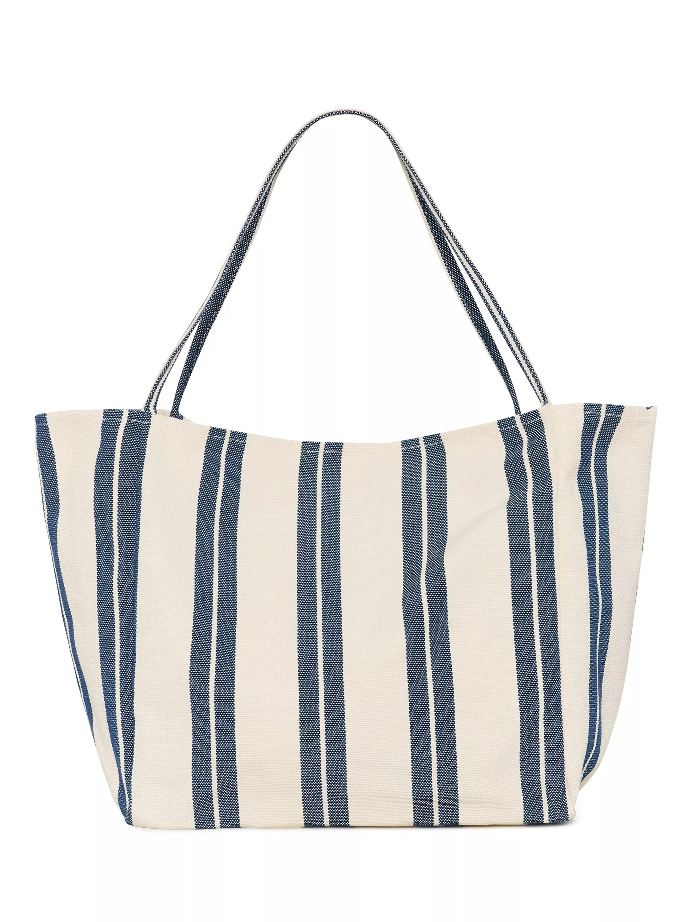 KAFFE Savanna Stripe Beach Bag, Chalk/Navy | John Lewis (UK)