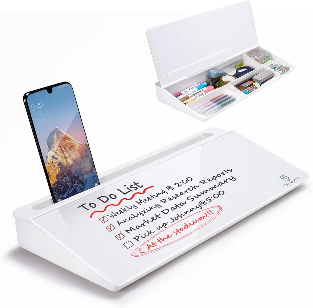 TSJ OFFICE Small Desktop Whiteboard -Glass Dry Erase Board Computer Keyboard Stand White Board Su... | Amazon (US)