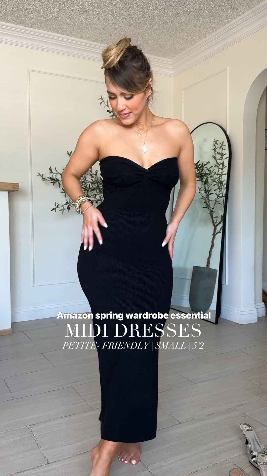 Spring must-have MIDI DRESSES from Amazon 🙌🏼 

◾️ wearing SMALL in both colors (BLACK & APRICOT)
◾️I'm sorry but the cropped cardigan is discontinued from Revolve. 
◾️ button up is a medium
◾️IF you are full of chested, you're definitely gonna want the strapless bra I have linked here for you. 
◾️ Also, if you're a little fuller figured, I highly recommend you wear a longer/higher shape wear short that reaches right under your boobs for maximum comfort and support with this dress. I have one of my favorites link for you! 
◾️omg the Steve Madden sandals are beyond comfy (a little heavy but not a deal breaker). 

#LTKootd #LTKPetite #LTKgrwm