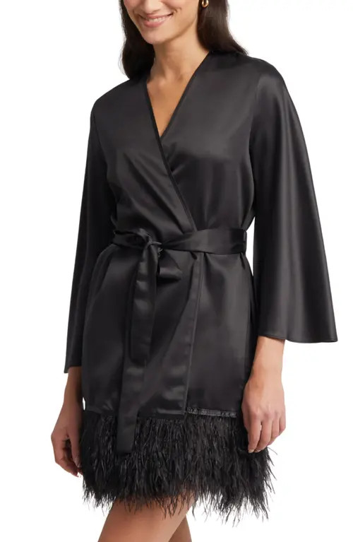 Rya Collection Swan Charmeuse & Ostrich Feather Wrap in Black at Nordstrom, Size Medium | Nordstrom