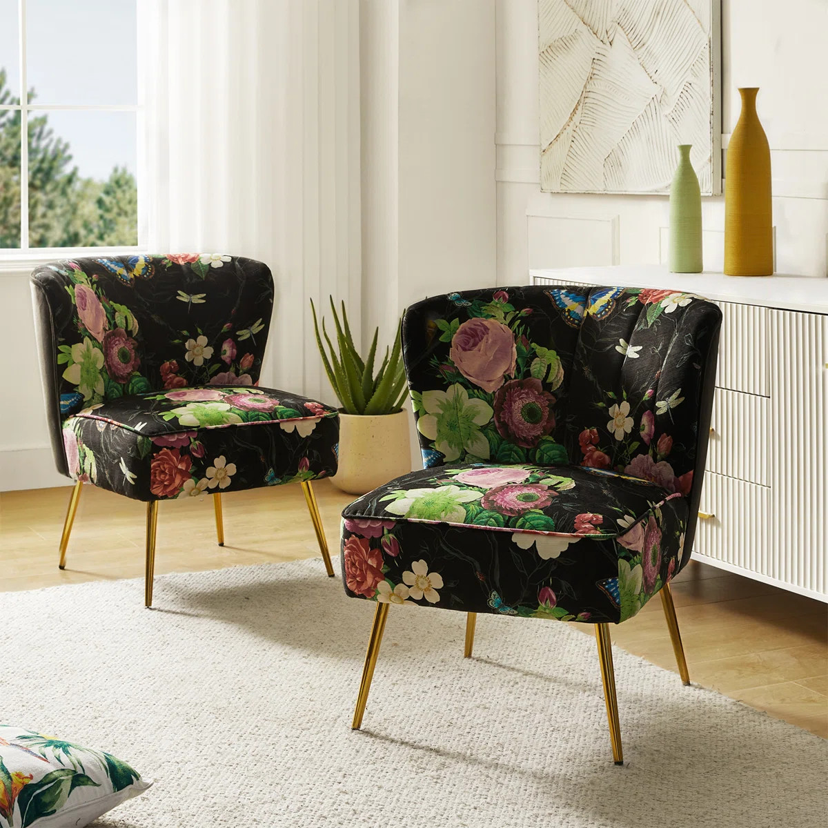 Fauteuil demi-tonneau en velours Euclid Felicia avec dossier capitonné (Ensemble de 2) | Wayfair North America