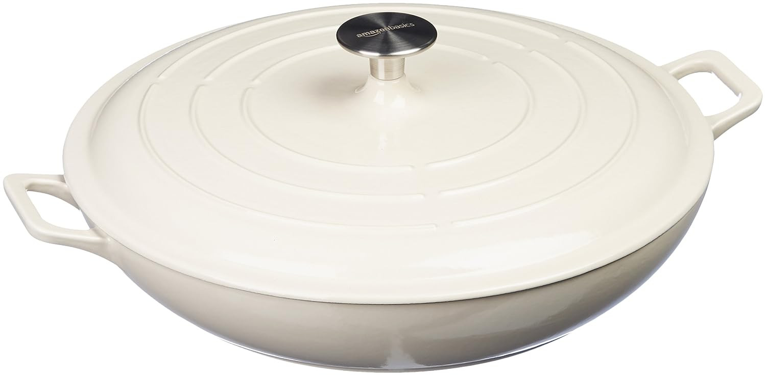 AmazonBasics Enameled Cast Iron Covered Casserole Skillet, 3.3-Quart, White | Amazon (US)