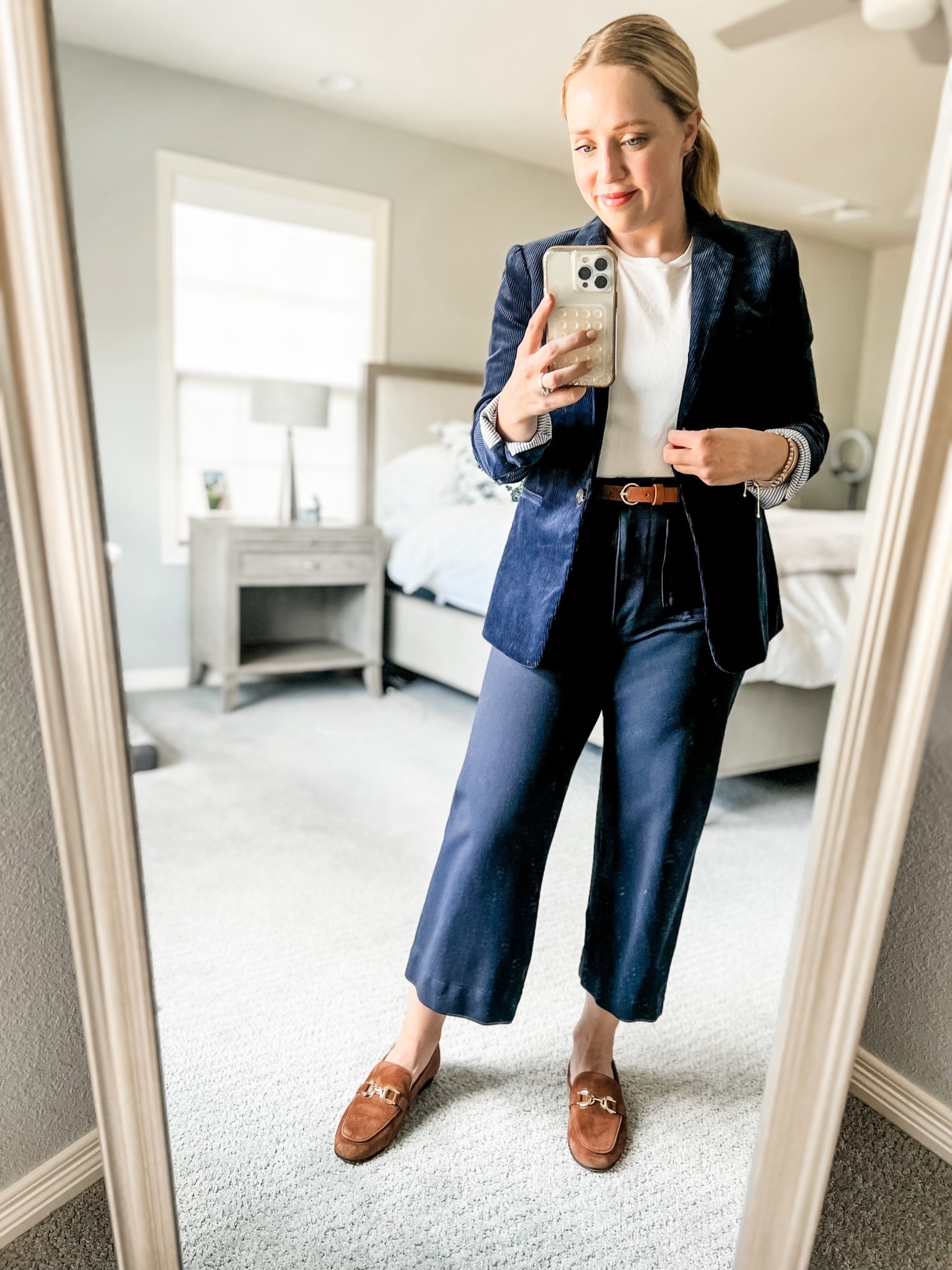 Wear to work early fall outfit! These pants are seriously some of my favorites with their stretch and I wear a 26 inseam as a petite. Similar blazers and loafers linked! 

Petite, work outfits, fall outfit, workwear, petite outfit 

#LTKPetite #LTKWorkwear #LTKSaleAlert