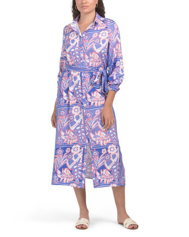 Long Sleeve Floral Stamp Print Shirt Dress | TJ Maxx