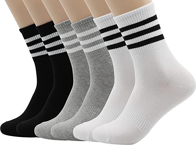 MK SOCKS Cotton Stripe Athletic Sports Running Retro Cute Matching School Crew Socks For Men/Wome... | Amazon (US)