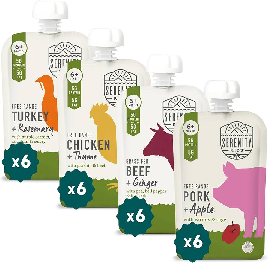 Serenity Kids 6+ Months Baby Food Pouches - Nutrient-Packed Organic Baby Food - Savory Meat & Her... | Amazon (US)