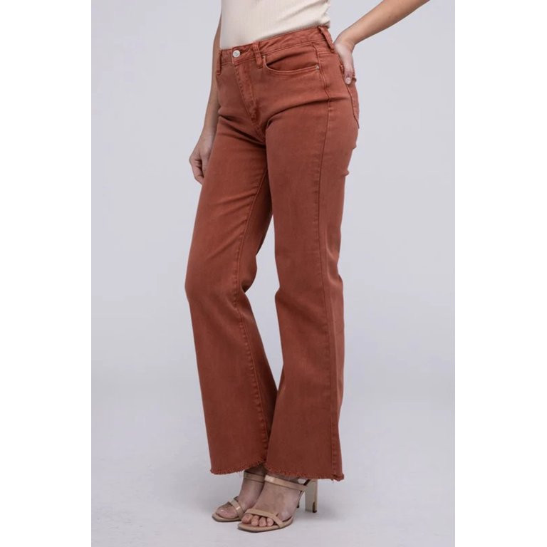 Zenana Acid Washed Frayed Cutoff Hem Straight Wide Jeans Pants | Walmart (US)