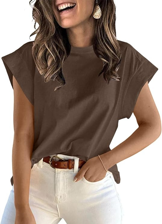 ZDC Women's Cap Sleeve Tank Tops Summer Crew Neck T Shirts Basic Loose Fit Solid Tee | Amazon (US)