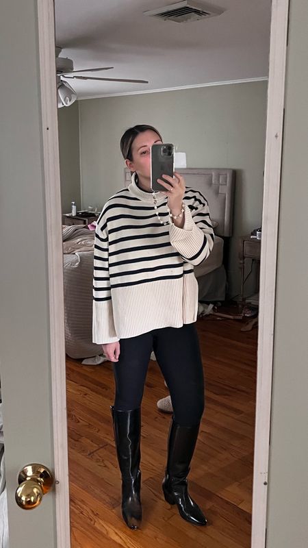 Updated this favorite look from last year with a new pair of boots.

casual style, casual outfit, oversized sweater, western boots, knee high black boots, striped sweater, gap sweater, fall outfit, winter outfit 

#LTKSeasonal #LTKstyletip