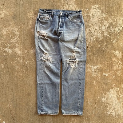 Vintage Light Wash Distressed 501 Button Fly Levi’s Denim Jeans | eBay US
