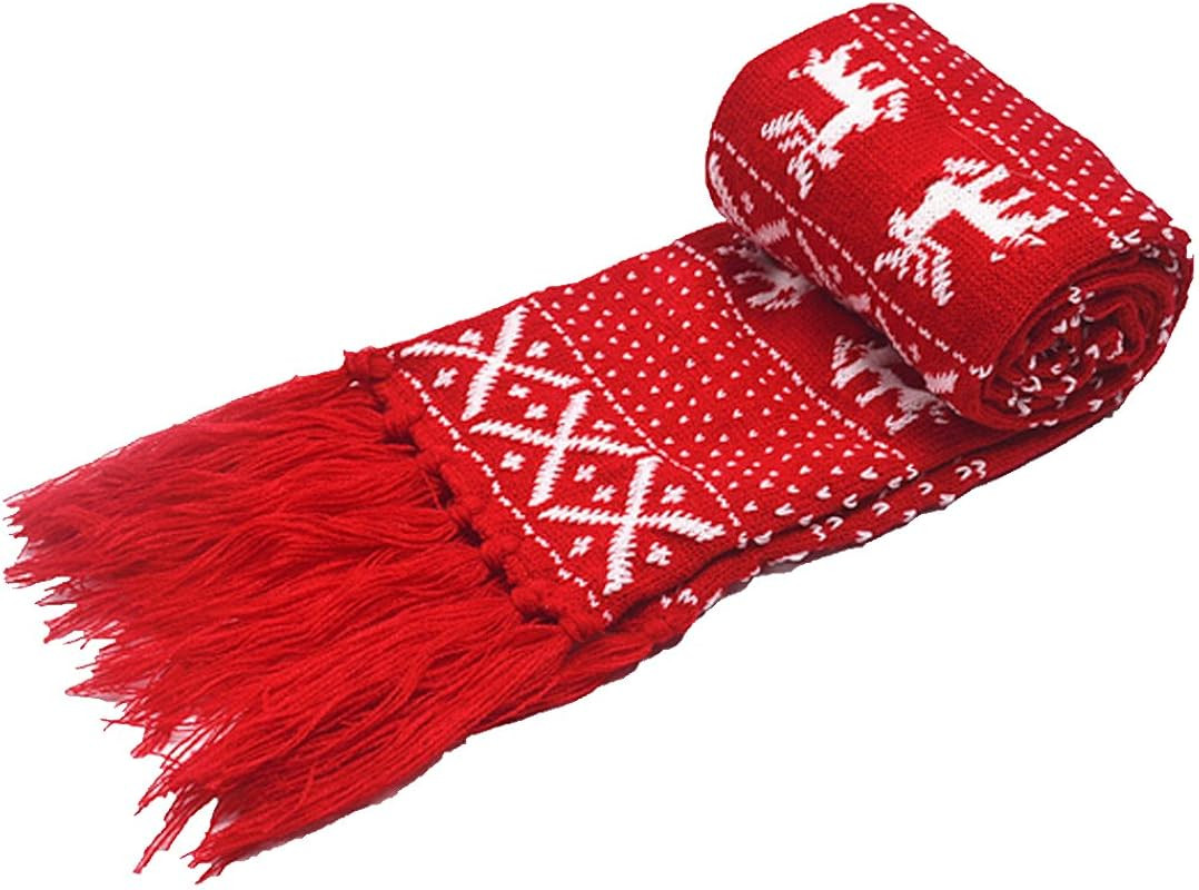 Felice Ann Unisex Christmas Reindeer Snowflake Scarf Fall Winter Warm Knit Long Scarf | Amazon (US)