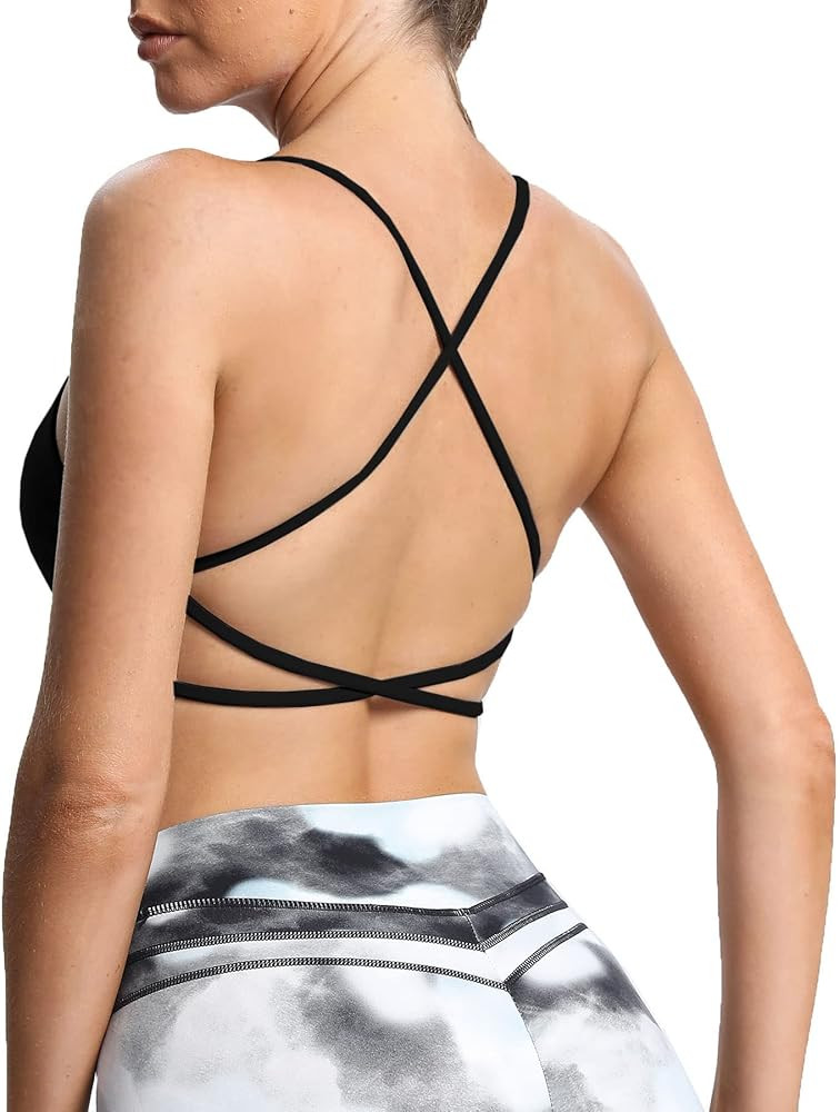 Aoxjox Women's Workout Sports Bras Fitness Backless Padded Ivy Low Impact Bra Yoga Crop Tank Top | Amazon (US)