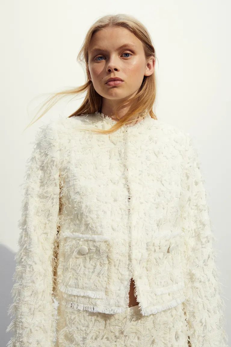 Textured-weave Jacket - Cream - Ladies | H&M US | H&M (US + CA)