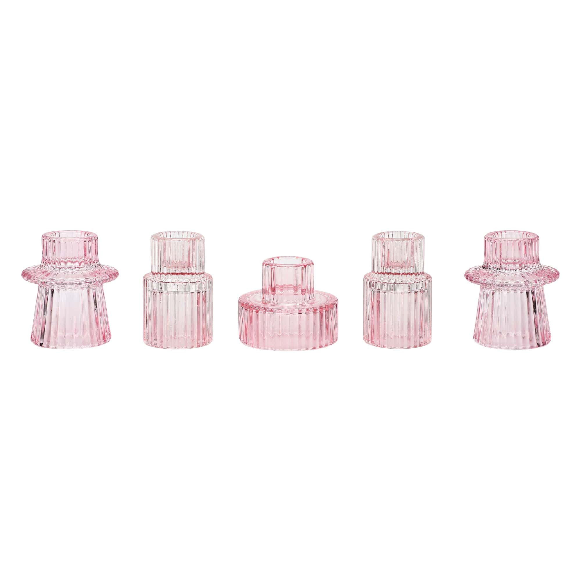 Pretty in Pink Ribbed Glass Candle Holders | Packed Party