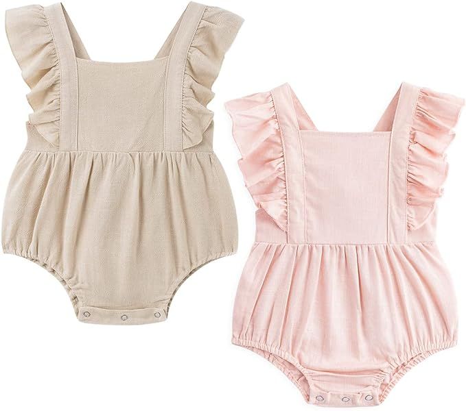 Simplee kids Baby Onesies Unisex Cotton Linen Handmade Romper Jumpsuit Solid Color Long Sleeve Ju... | Amazon (US)