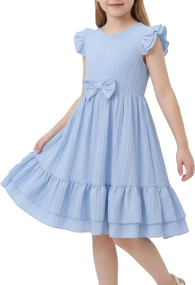 Flower Girl Dress Summer Ruffle Sleeve A-Line Bow Toddler Girls Wedding Birthday Party Dress Size... | Amazon (US)