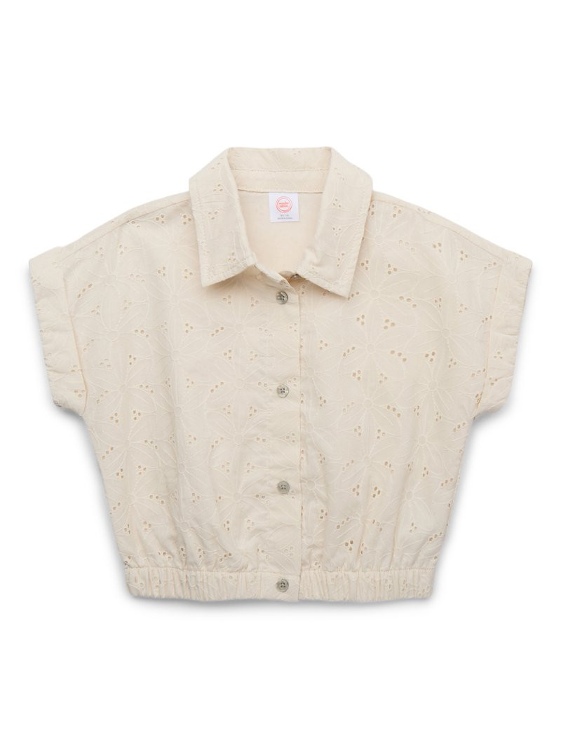 Wonder Nation Girls Eyelet Button Up Top with Short Sleeves, Sizes 4-18 & Plus | Walmart (US)