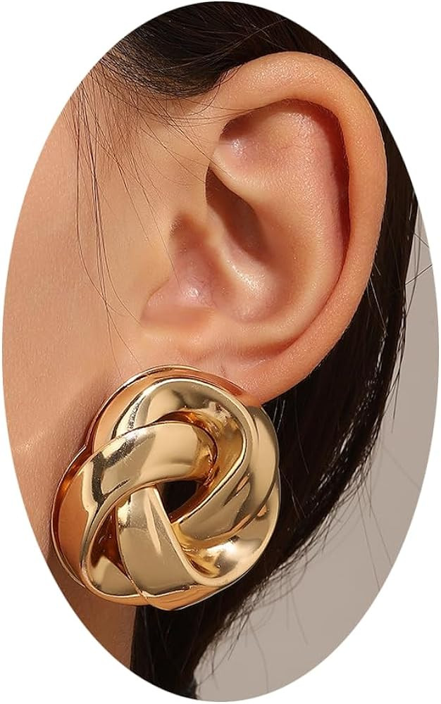 Gold Silver Chunky Knot Stud Earrings for Women, Vintage Twisted Geometric Statement Stud Earring... | Amazon (US)