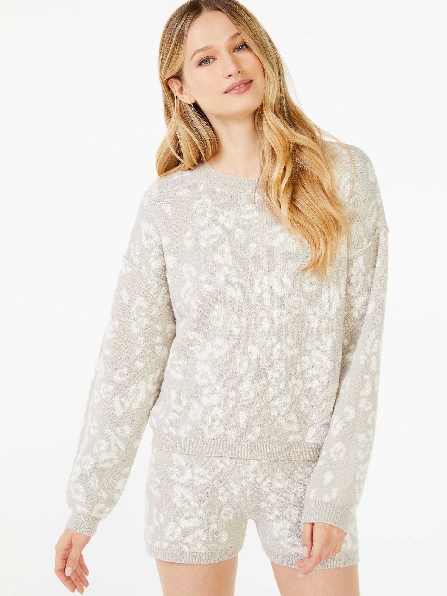 Scoop Women's Leopard Print Pullover Sweater - Walmart.com | Walmart (US)