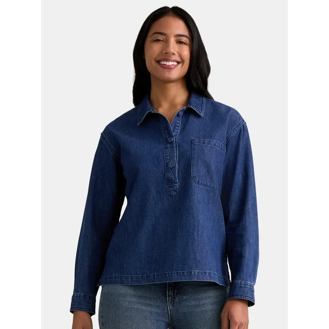Time and Tru Women's and Women's Plus Denim Popover, Sizes XS-4X | Walmart (US)