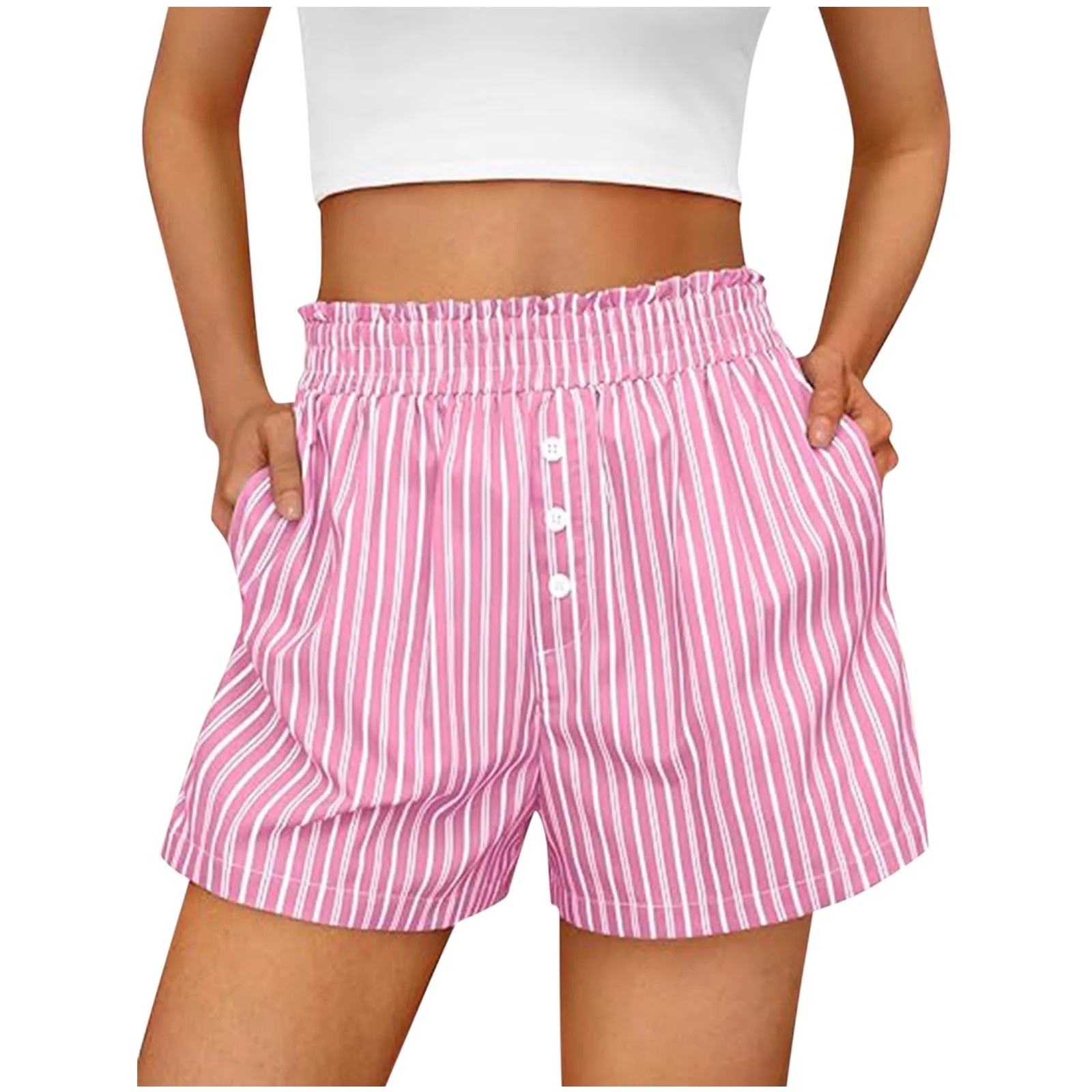 Arnsht Cotton Striped Boxer Shorts for Women Casual Summer Pajama Lounge Sleep Cute Y2K Button Sh... | Walmart (US)
