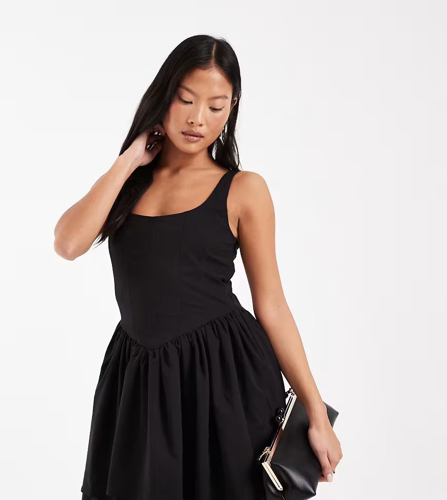 ONLY Petite corset detail mini dress in black | ASOS (Global)