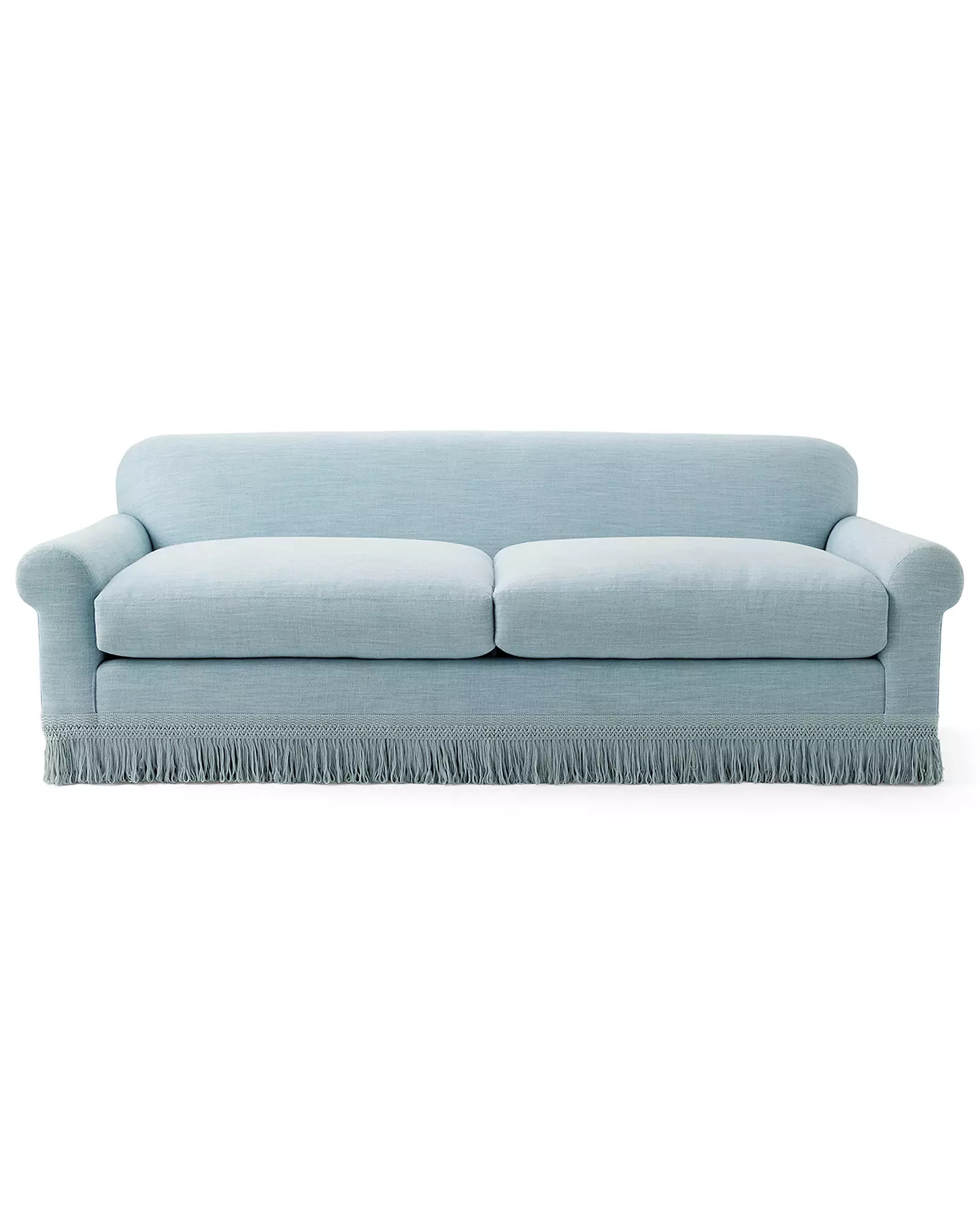 Cambridge Sofa - Coastal Blue Washed Linen with Fringe | Serena and Lily