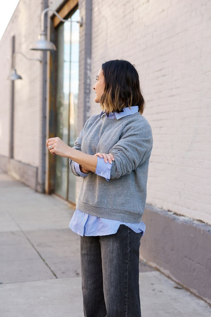 This Heritage Sweatshirt from Evereve is a wardrobe staple and is SO easy to elevate! Paired over an oversized button down, this outfit gives that effortlessly cool vibe while still being comfortable.  

 #LTKootd #LTKSeasonal