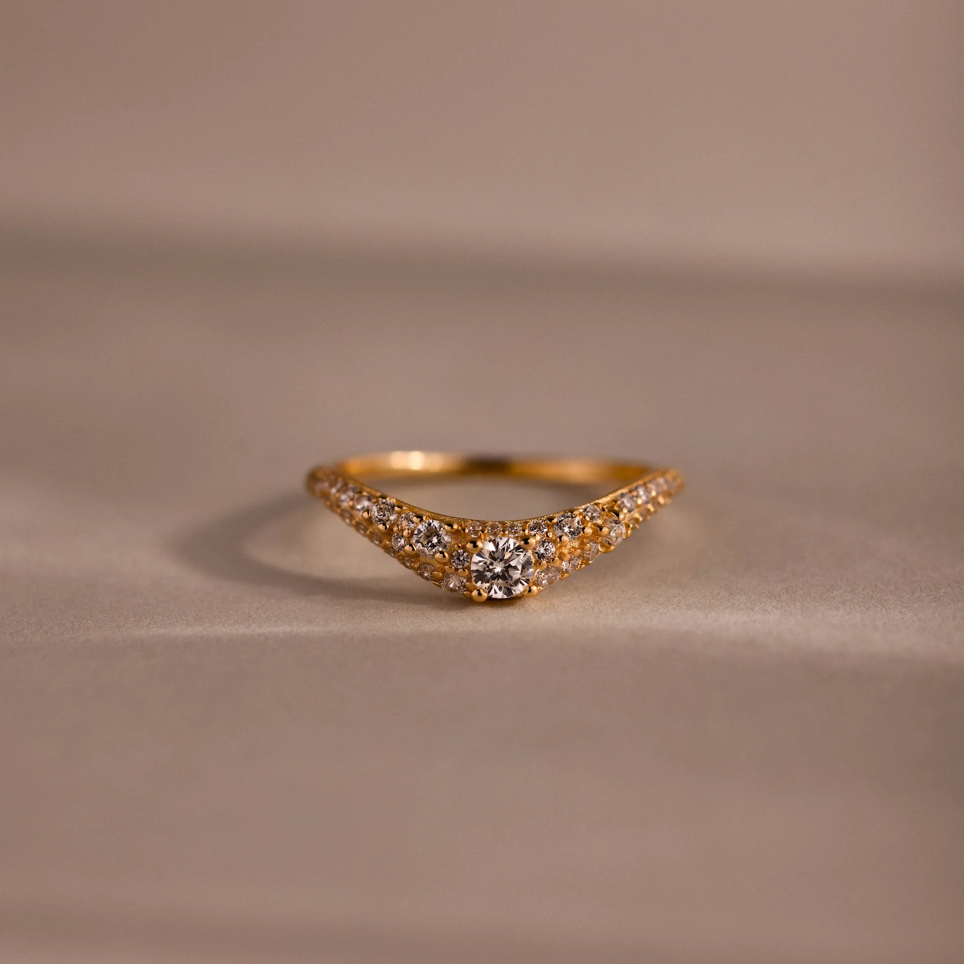 Pave Diamond Wave Drop Curved Ring | Caitlyn Minimalist | Caitlyn Minimalist