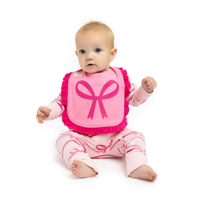 Paris Hilton x Monica + Andy Organic Cotton Baby Ruffle One-Piece and Bib Set, Sizes 0/3 Months-1... | Walmart (US)