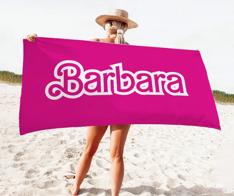 Custom Barbi Beach Towel, Bachelorette Party Favors, Personalized Birthday Gift, Barbi Doll Scrip... | Etsy (US)