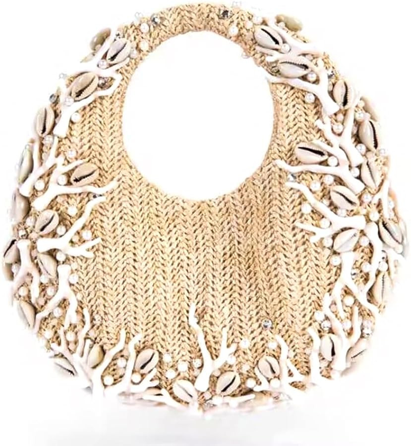 CUXVA Shell Beaded Straw Clutch Purses Summer Beach Handbag Handwoven Straw Vacation Purse Woven ... | Amazon (US)