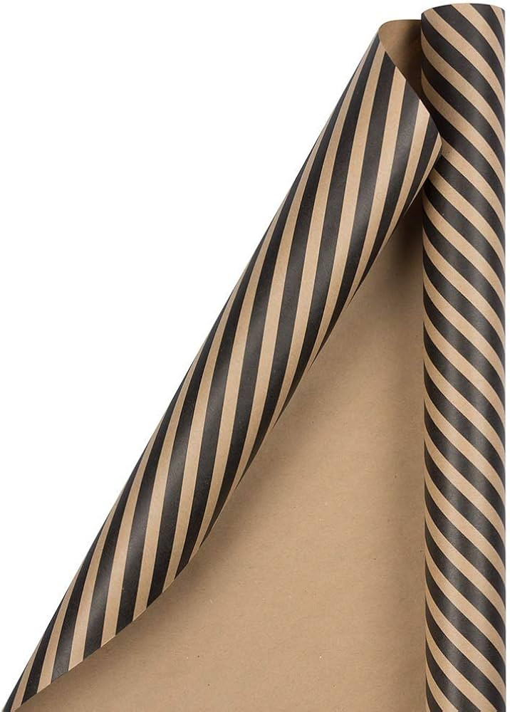 JAM Paper Gift Wrap - Striped Wrapping Paper - 25 Sq Ft (30 in x 10 Ft) - Brown Kraft & Black Str... | Amazon (US)