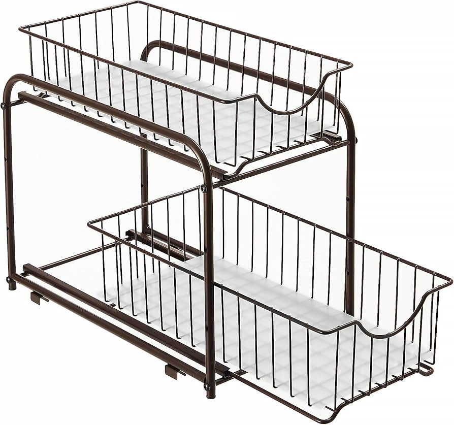 SONGMICS Pull Out Cabinet Organizer with Storage Basket Drawers, for Kitchen, Bathroom, Bronze 14... | Amazon (US)
