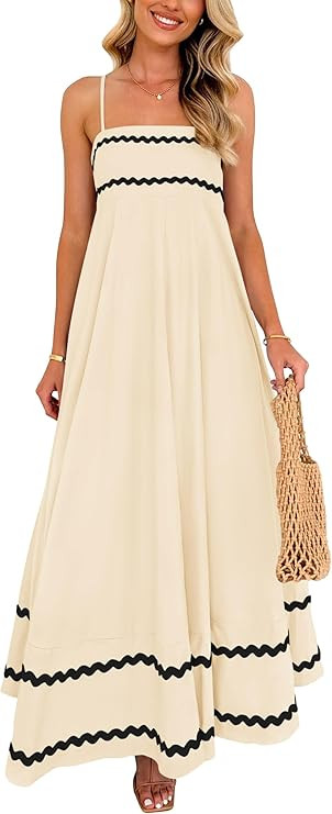PRETTYGARDEN Women's 2026 Summer Flowy Maxi Dress Casual Sleeveless Spaghetti Strap Ruffle Beach ... | Amazon (US)
