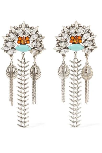 DANNIJO - Lazarette Silver-tone, Crystal And Cabochon Earrings | NET-A-PORTER (US)