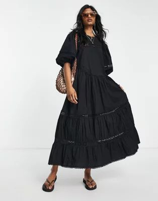 Topshop broderie oversized throw-on maxi dress in black | ASOS (Global)