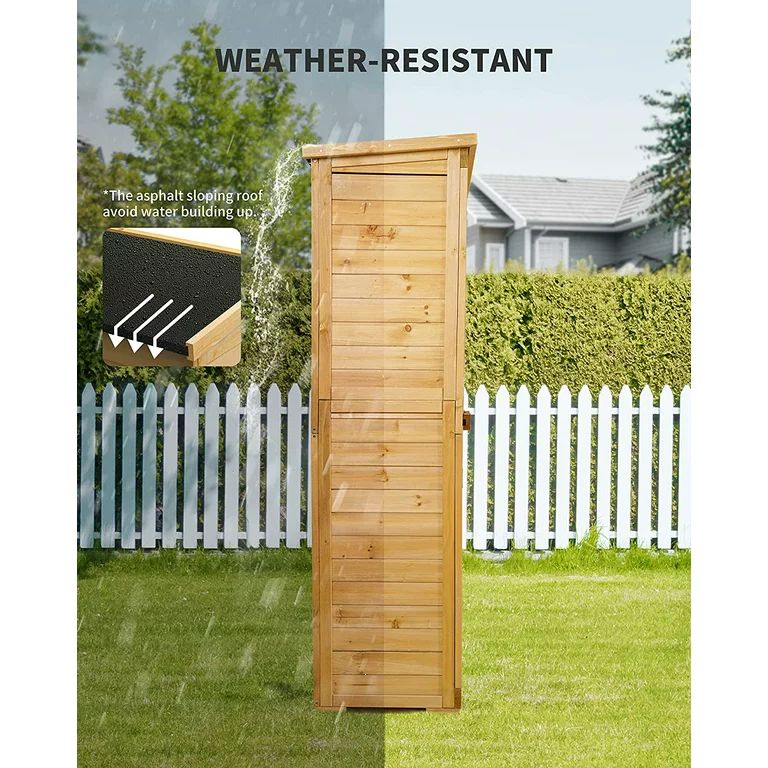 Lofka Outdoor Storage Cabinet Garden Shed w/ Asphalt Roof, Wooden, Natural | Walmart (US)