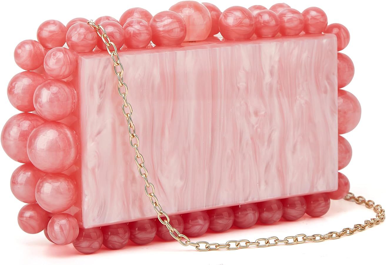 Acrylic Evening Handbag Beads Bag for Women Graceful Shoulder Bag Satchel Marble Clutch Purses fo... | Amazon (US)